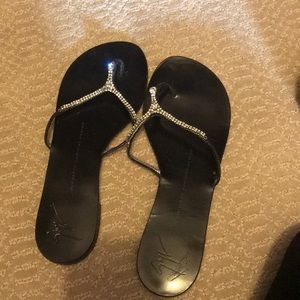 Black crystal sandals